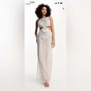 NWT ASOS DESIGN embellished jeweled mesh cut out maxi dress size 12